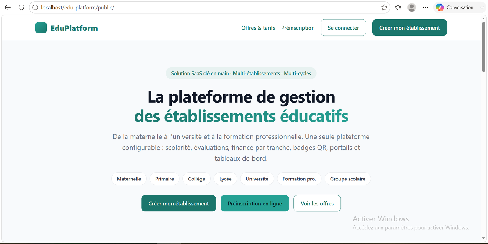 EduPlateforme – SaaS de gestion scolaire multi-écoles