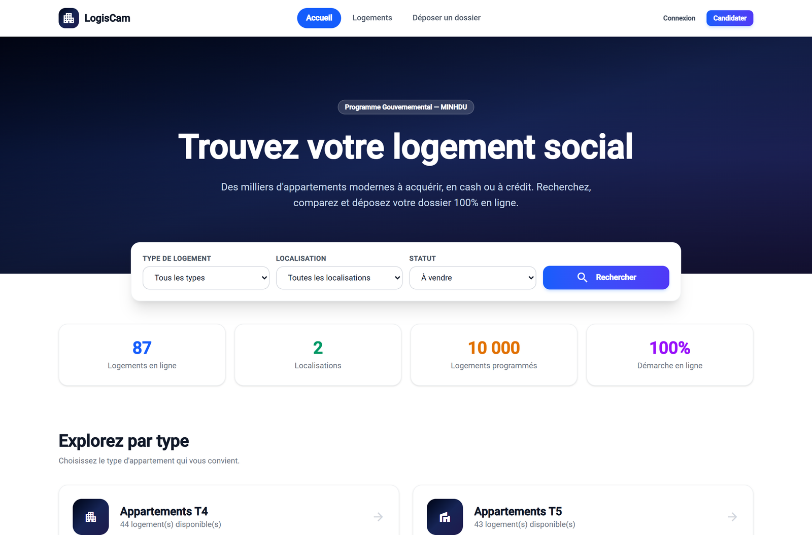 Aperçu du projet Logicam – Plateforme de gestion et de commercialisation des logements sociaux