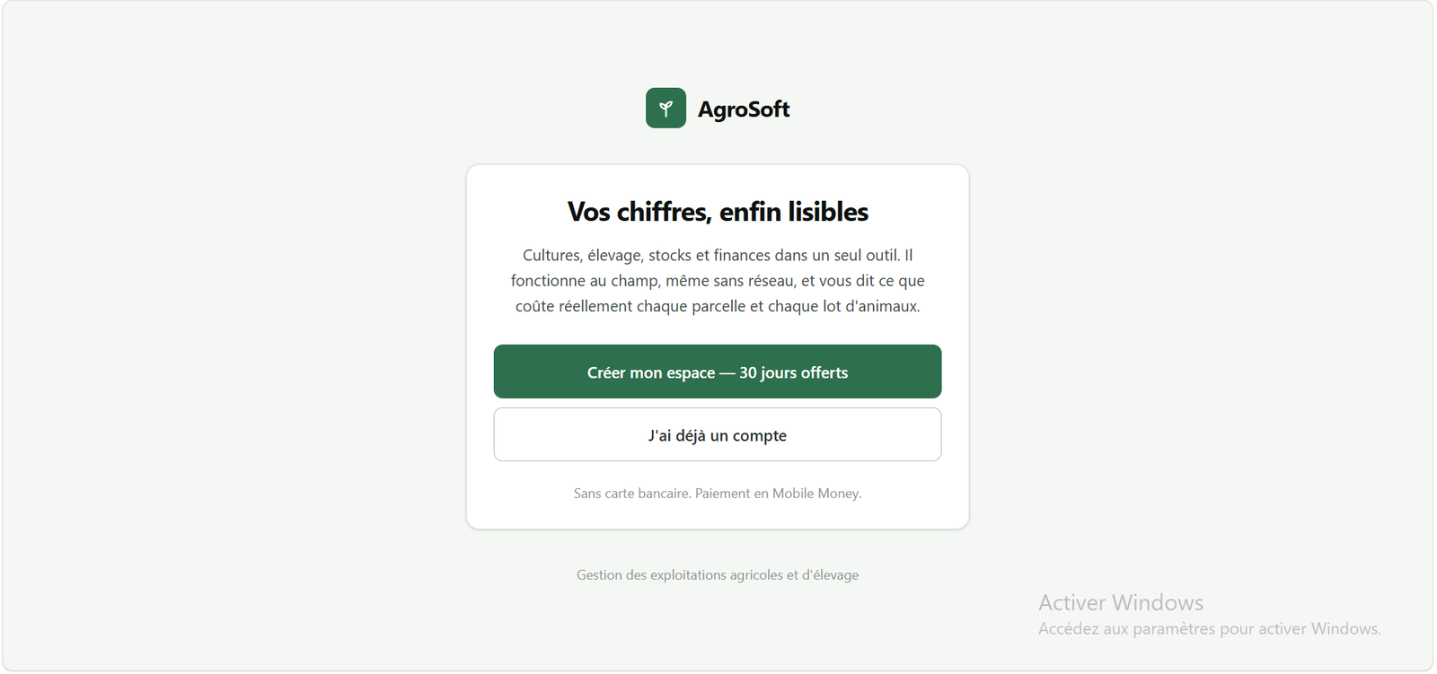 Aperçu du projet AgroSoft – Plateforme SaaS de gestion agricole et d’élevage